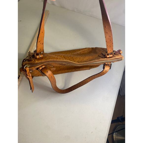 Dooney & Bourke Brown Ostrich Leather Shoulder Bag Large Boho Hobo Caramel - Picture 15 of 15